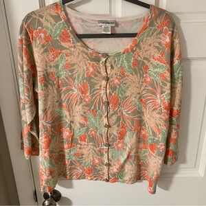 Wild Palms Tropical Floral Lightweight 3/4 sleeve cardigan Large